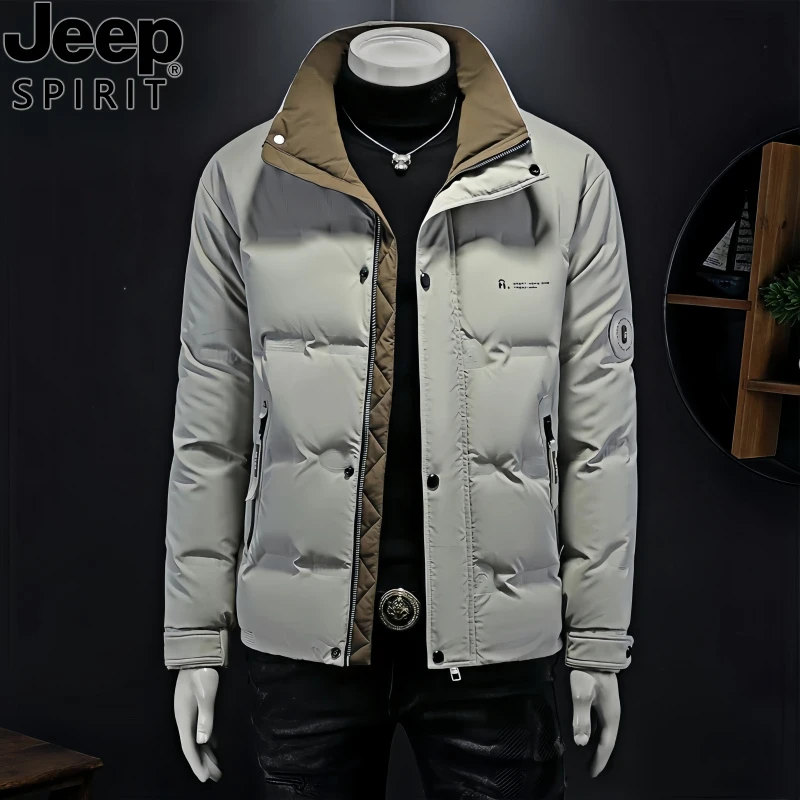 Jeep吉普冬季撞色立领羽绒服男士时尚百搭防寒休闲保暖羽绒外套男