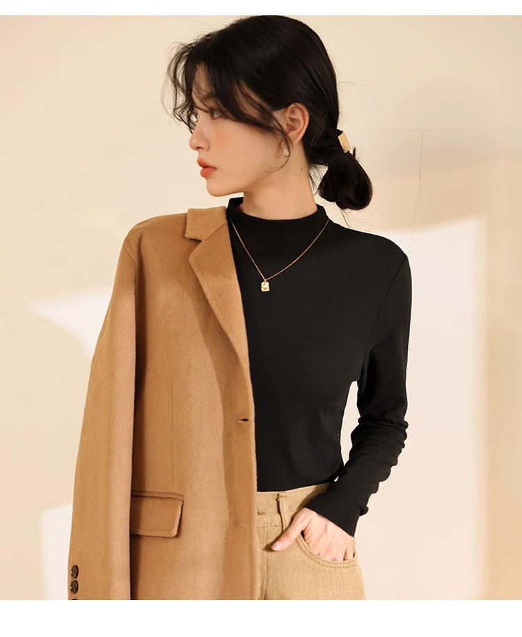 秋冬半高领打底衫女新款百搭修身显瘦舒适圆领T恤保暖长袖上衣
