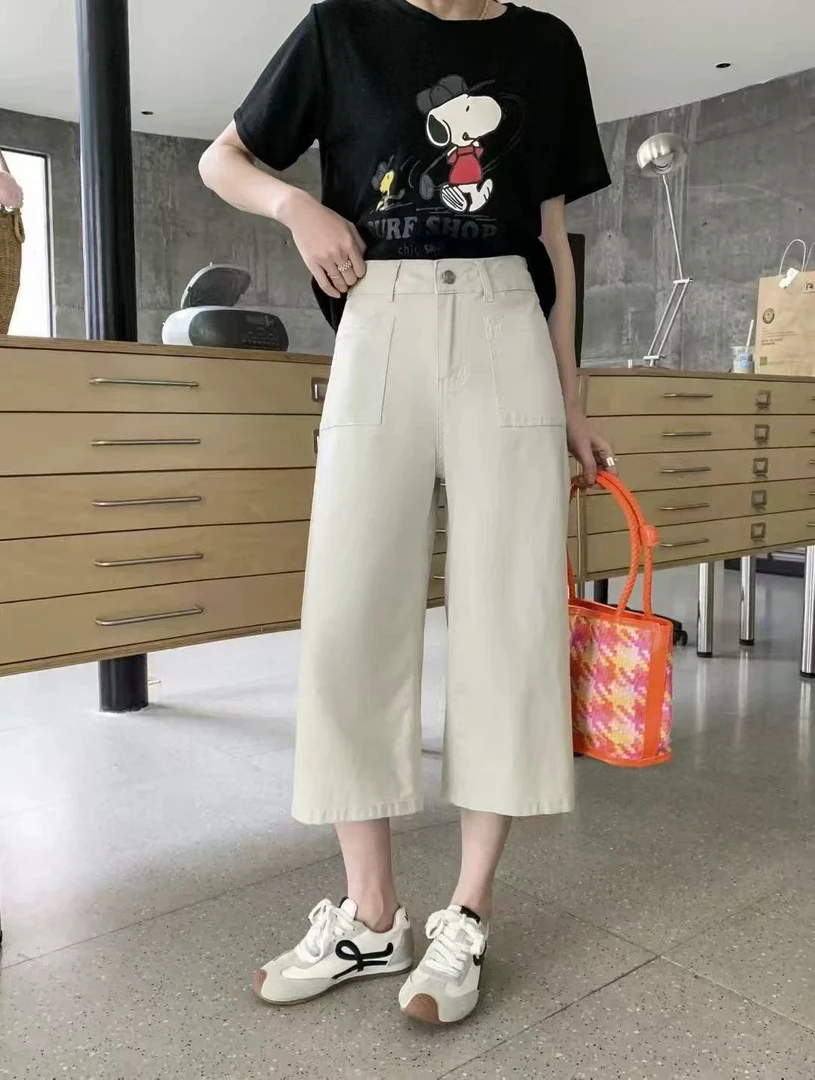 新款大口袋浅色直筒七分裤5510