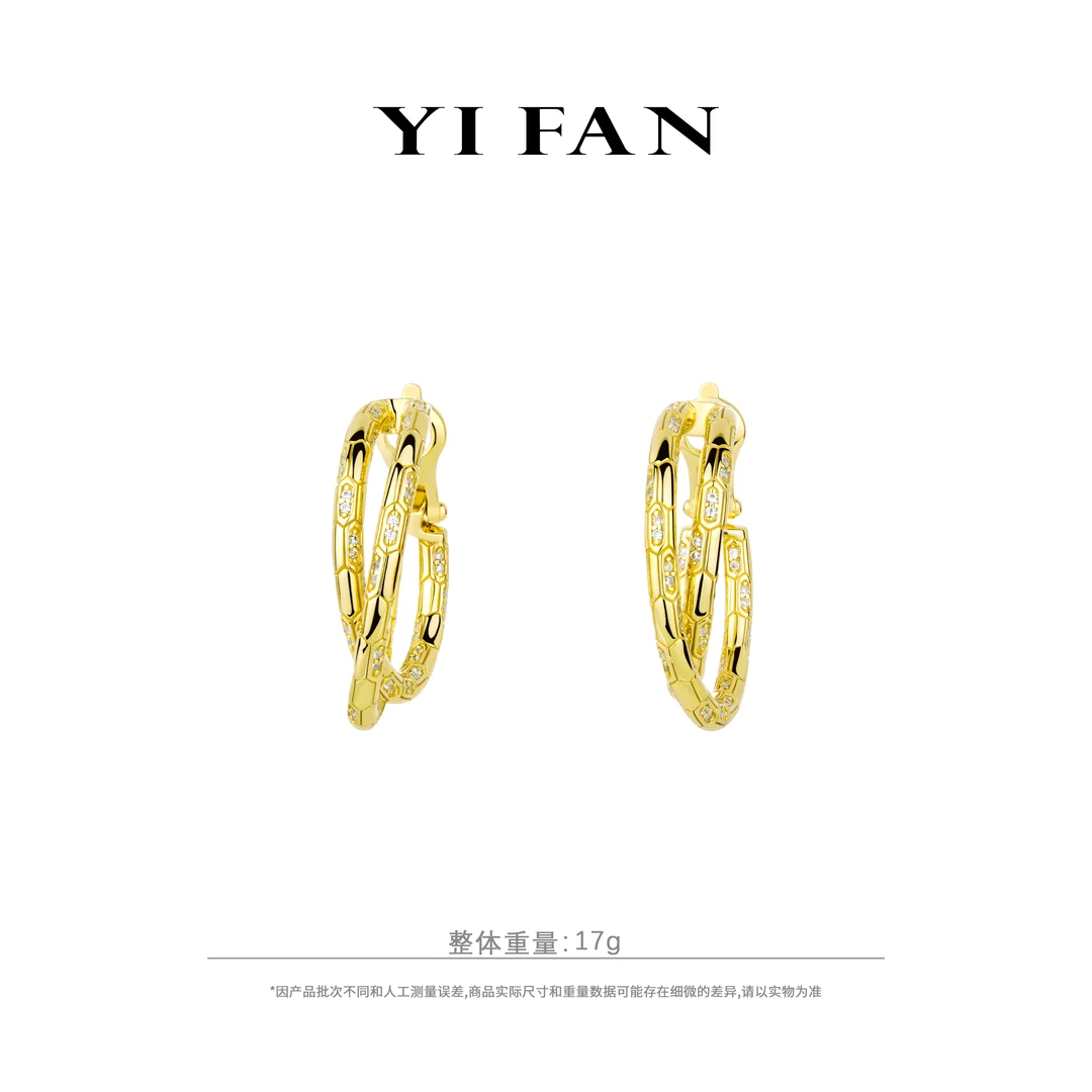 925银合成锆石耳饰 30196-金色白点灵蛇纹交叉豪镶百搭耳环