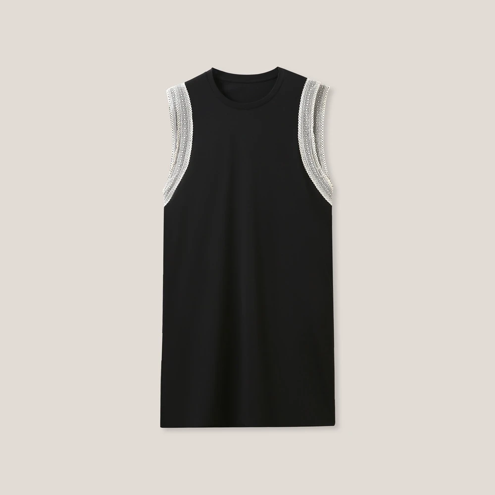 镂空钩花拼接休闲百搭无袖连衣裙背心裙ss26131