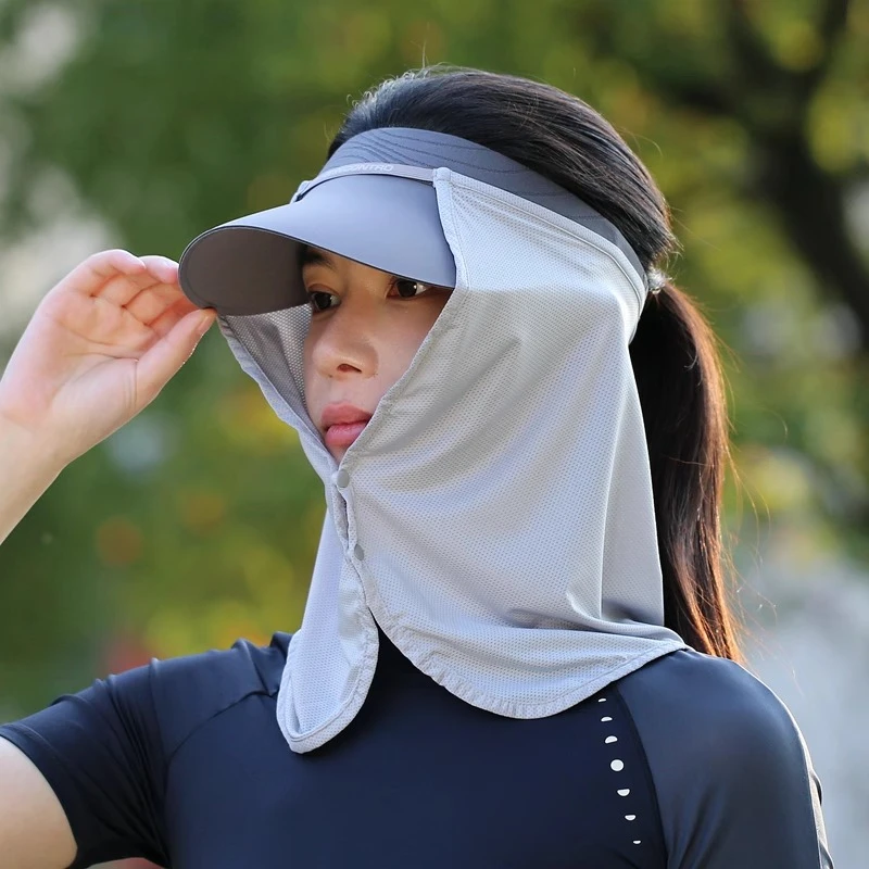 防晒神器配帽子户外骑行登山网纱帽帘护颈面罩透气钓鱼防紫外线男