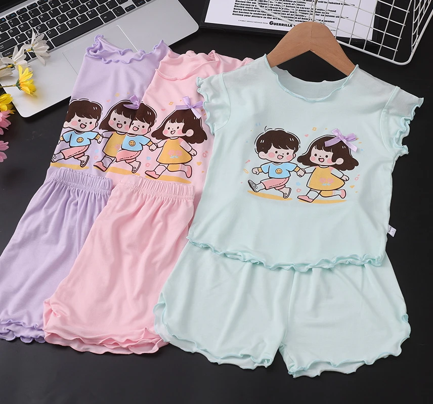 A类【莫代尔套装】儿童睡衣女童夏季薄款短袖家居服短裤套装