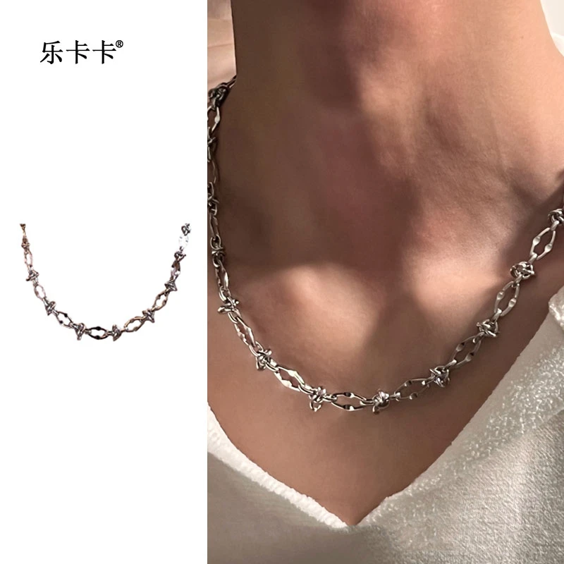 钛钢项链 嘻哈潮流男女金属颈链美式简约街头钛钢打结荆棘项链