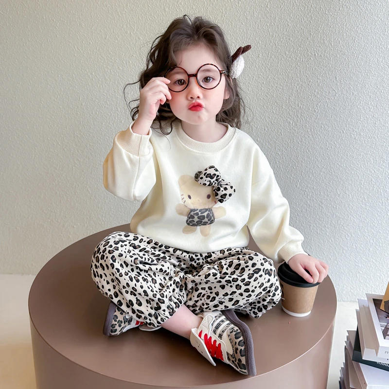 女童豹纹套装洋气儿童春秋装新款网红女宝宝休闲两件套小女孩时髦