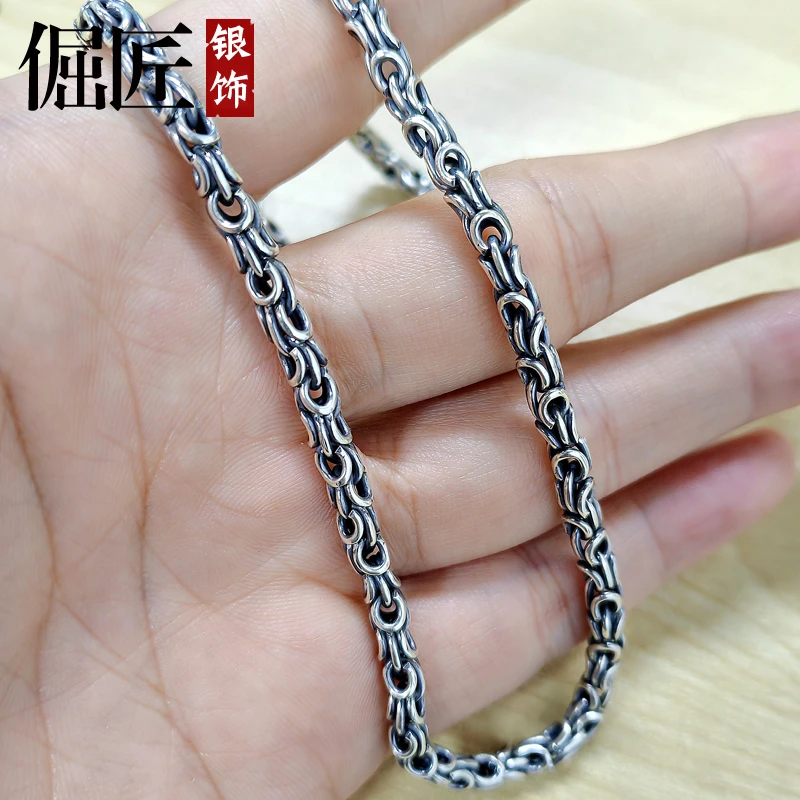 链子925银 男士纯银龙骨链复古做旧短款锁骨个性单链子配链
