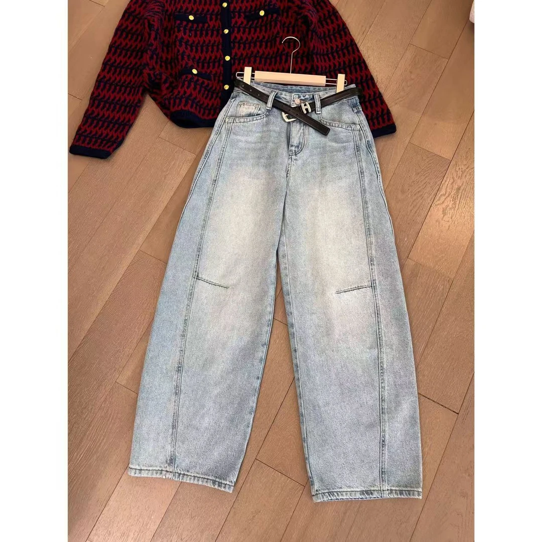 JOJO/玖了个玖 2025早春 小众设计立体剪裁窄版弯刀牛仔裤2501C39