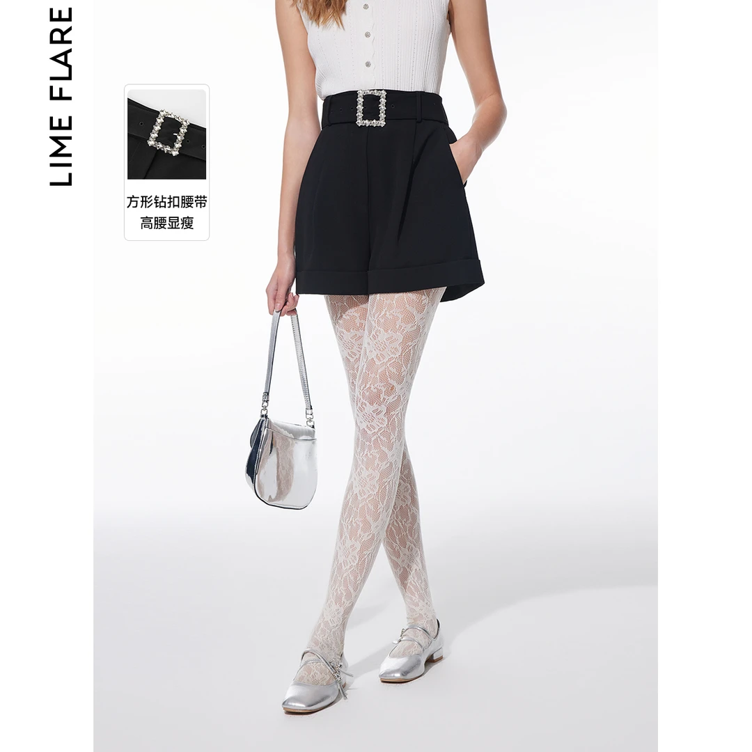 莱茵高腰宽松短裤折边设计休闲裤高级感裤子女LMFA18WSP167