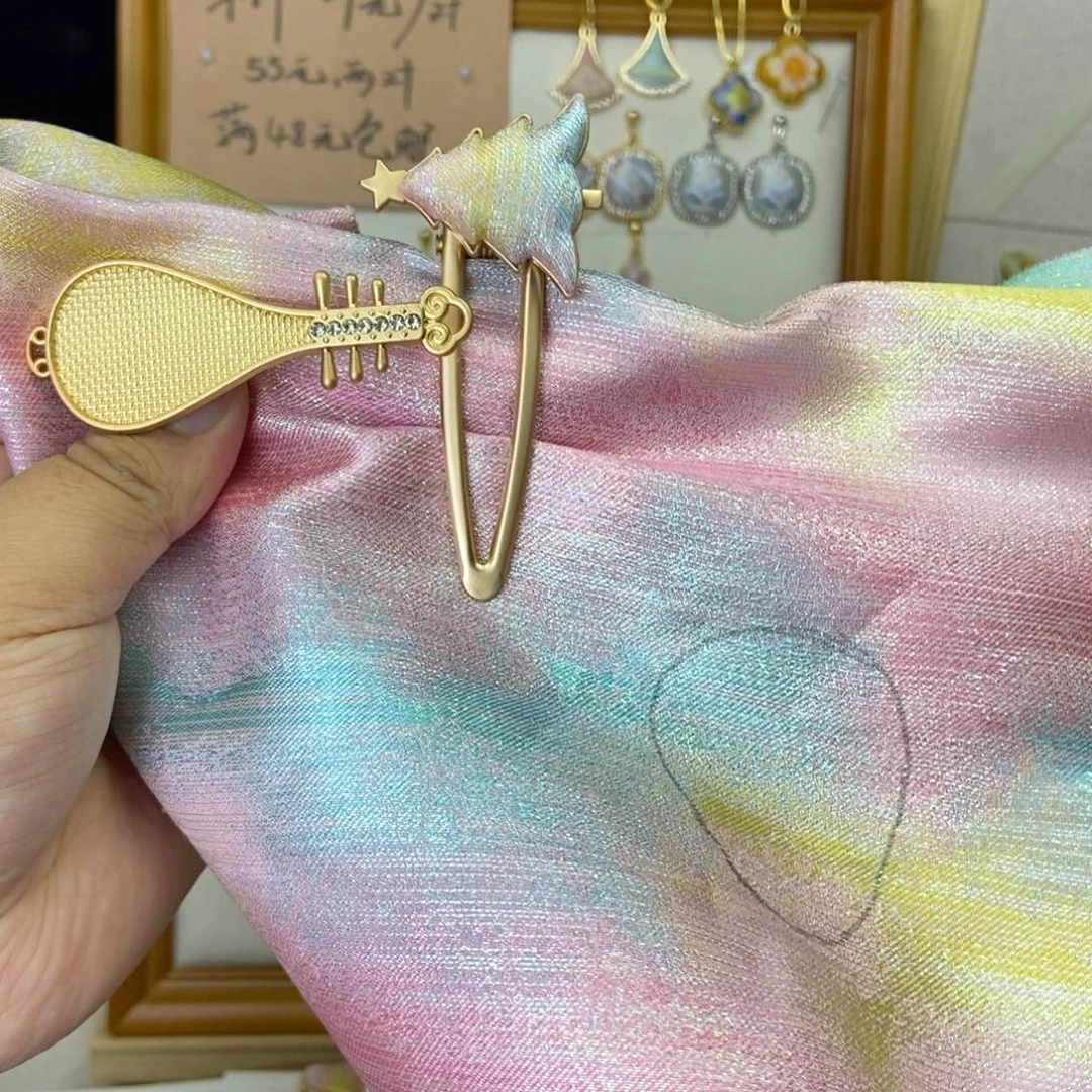 布艺非金属宋锦胸针，发夹