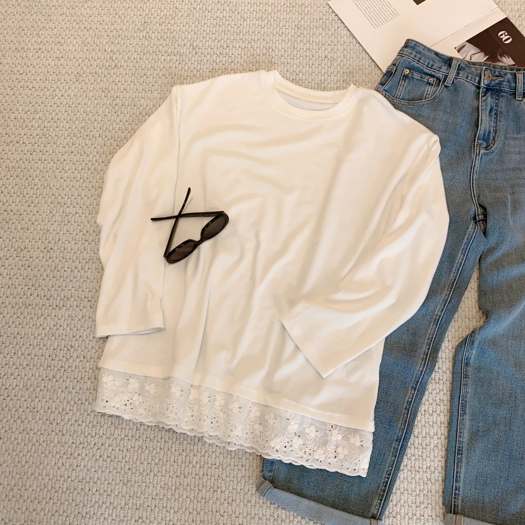 赵露si同款  白色蕾丝打底衫