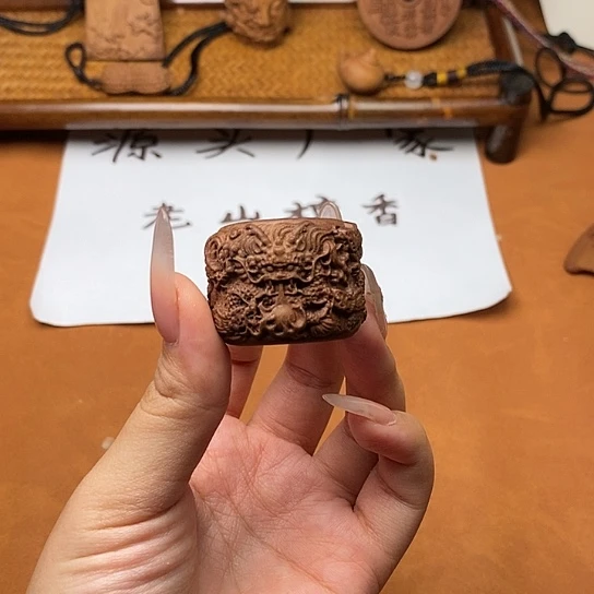 檀香木手串/手链九龙戏珠扳指
