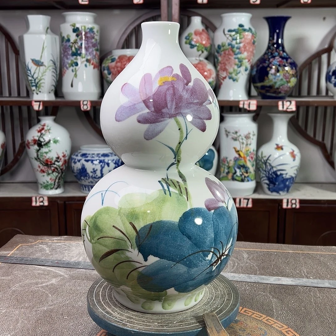 摆件陶景德镇陶瓷葫紫荷