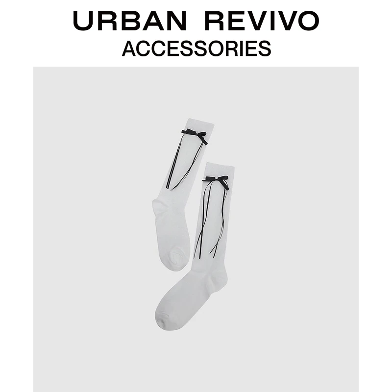 URBAN REVIVO2025夏季新款女蝴蝶结系带袜子一双装UAYA50242