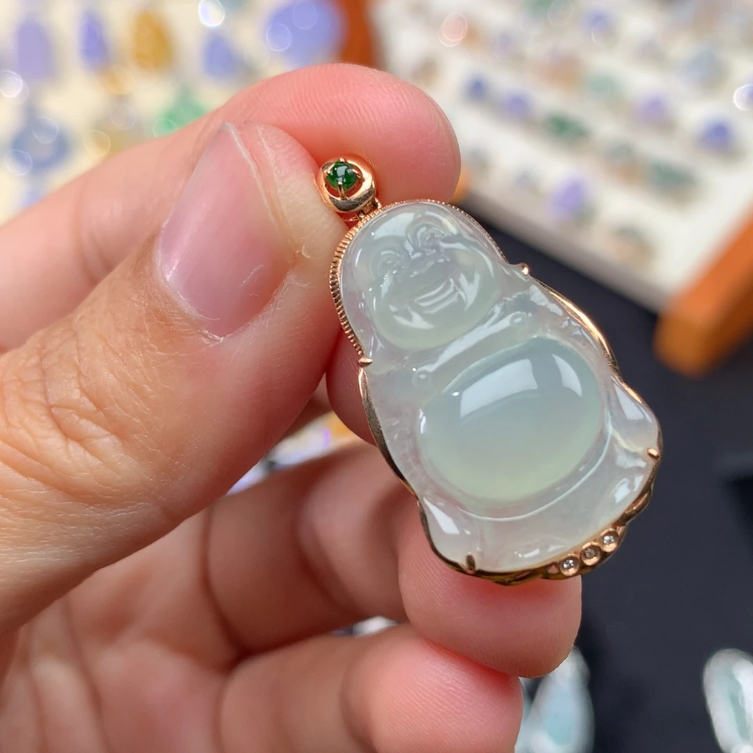 吊坠(不含链)18K金镶嵌翡翠