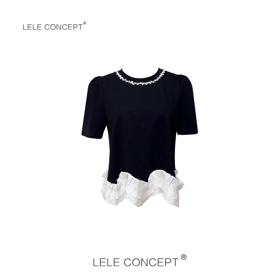 LELE CONCEPT｜「夭夭」 时尚减龄下摆菲边半袖上衣S0988