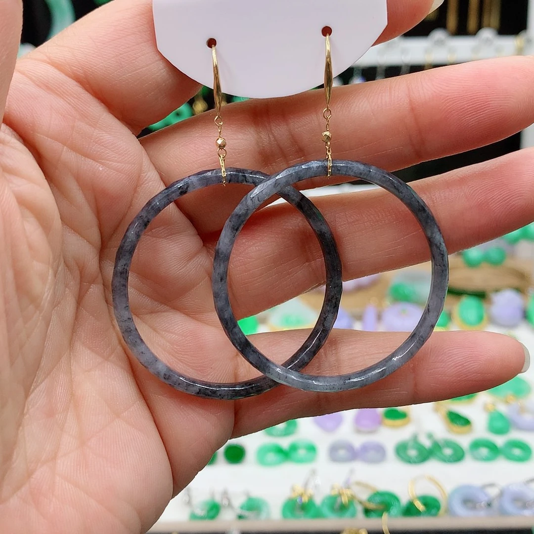 翡翠耳饰18K金镶嵌的