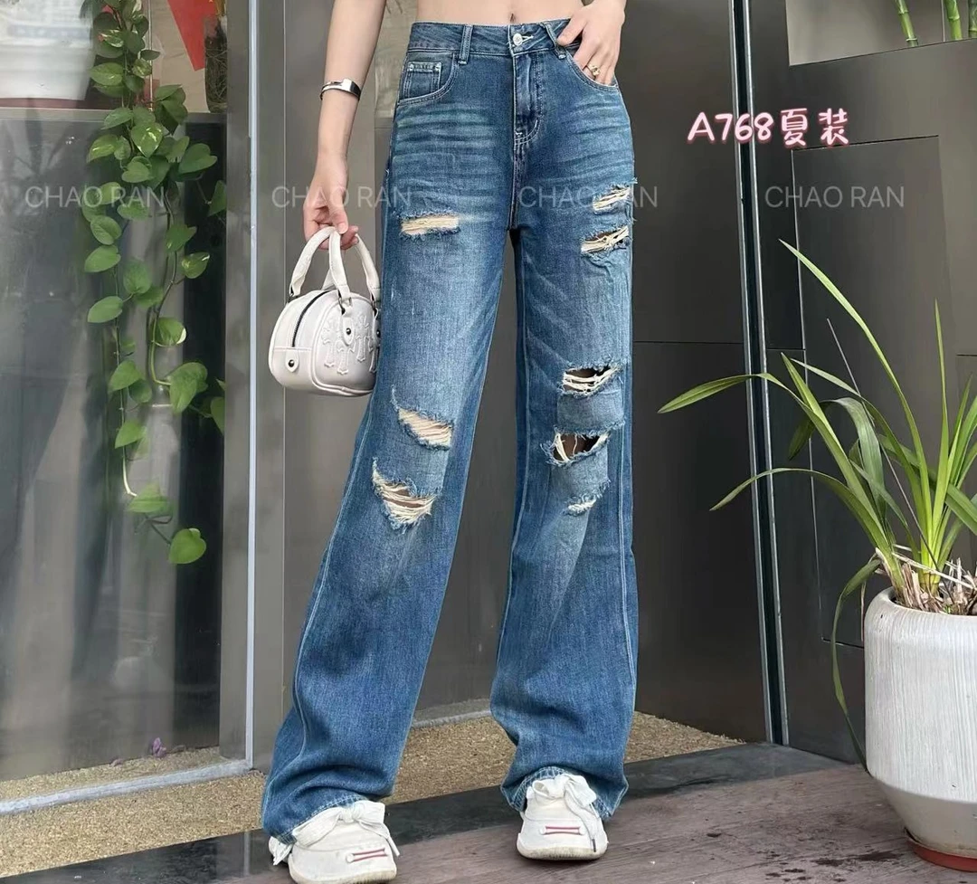 超然牛仔裤破洞直筒牛仔裤2025夏季新款百搭个性时髦