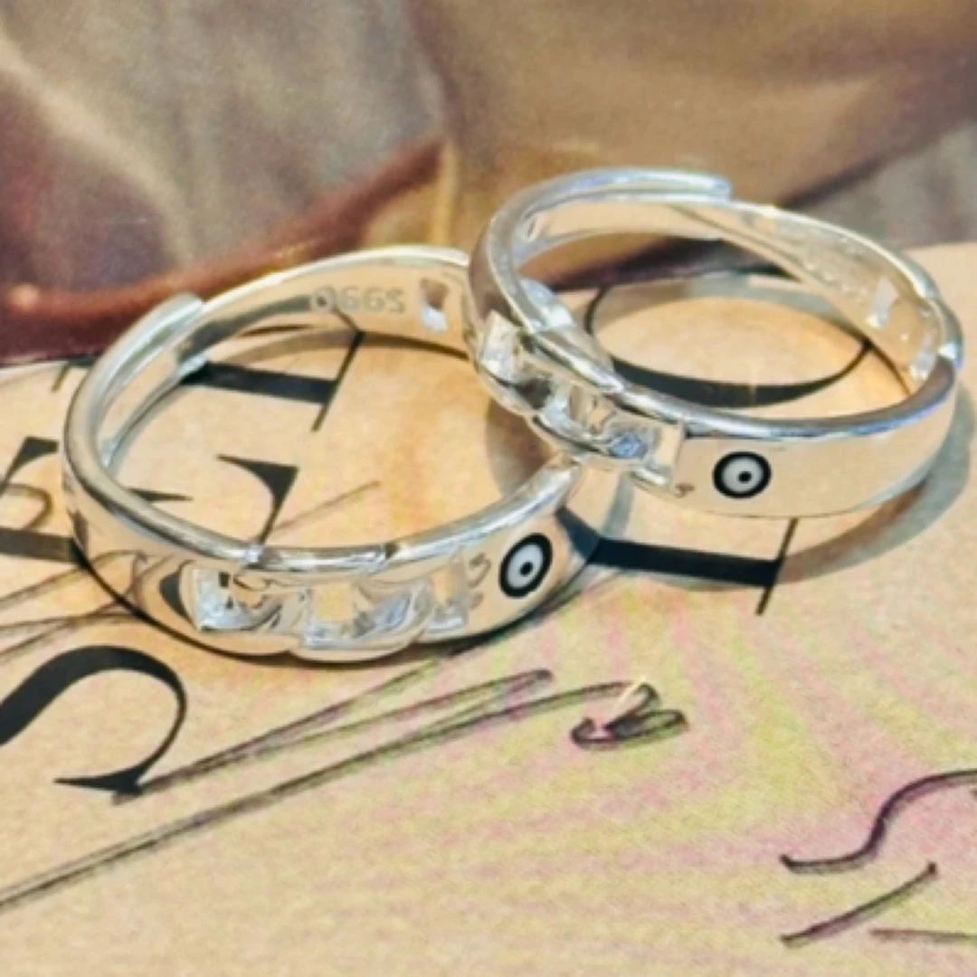 925银合成锆石戒指 925银合成锆石戒指 拜合提亚尔纯银情侣对戒