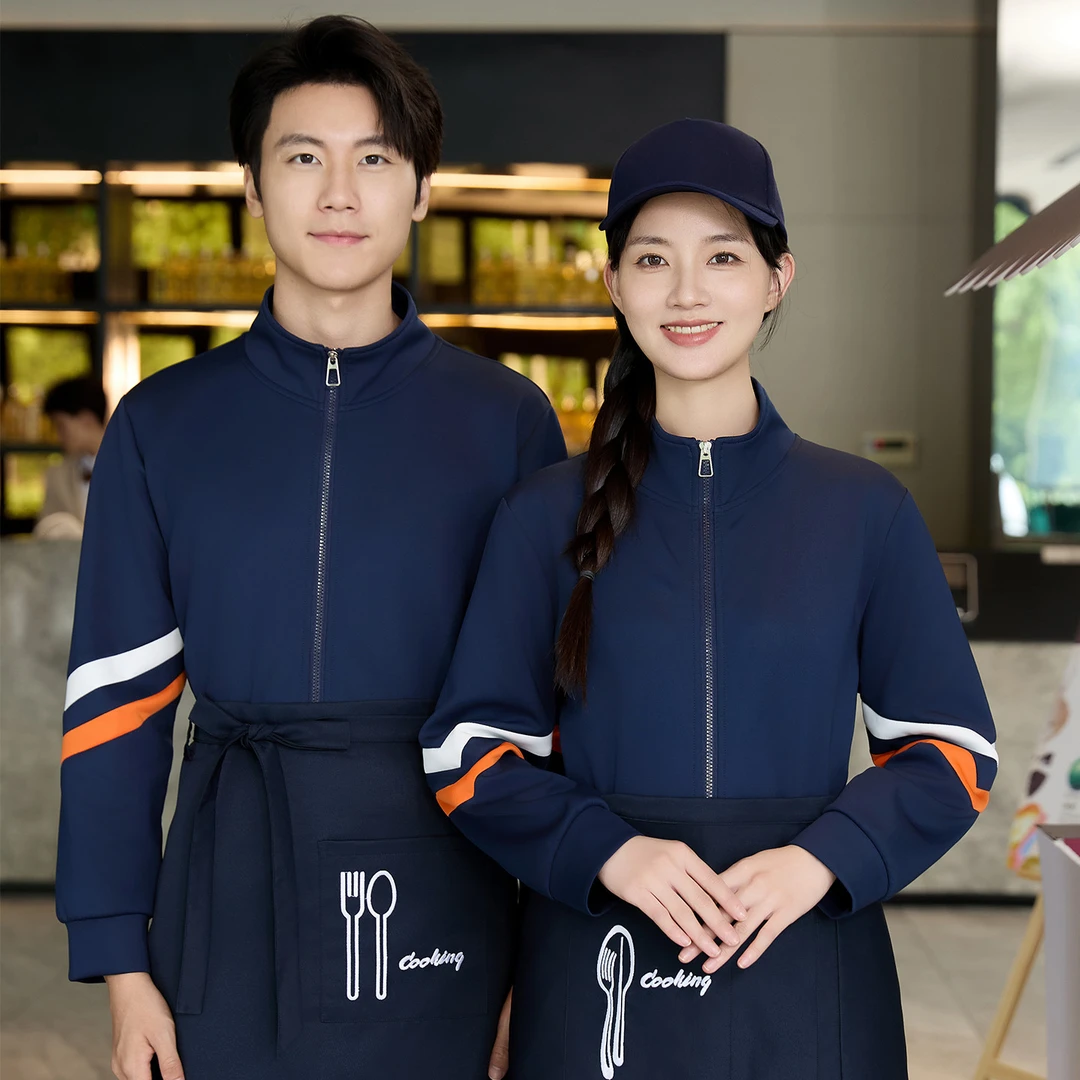 餐饮酒店服务员工作服长袖卫衣印制奶茶蛋糕火锅饭店秋冬装工服女