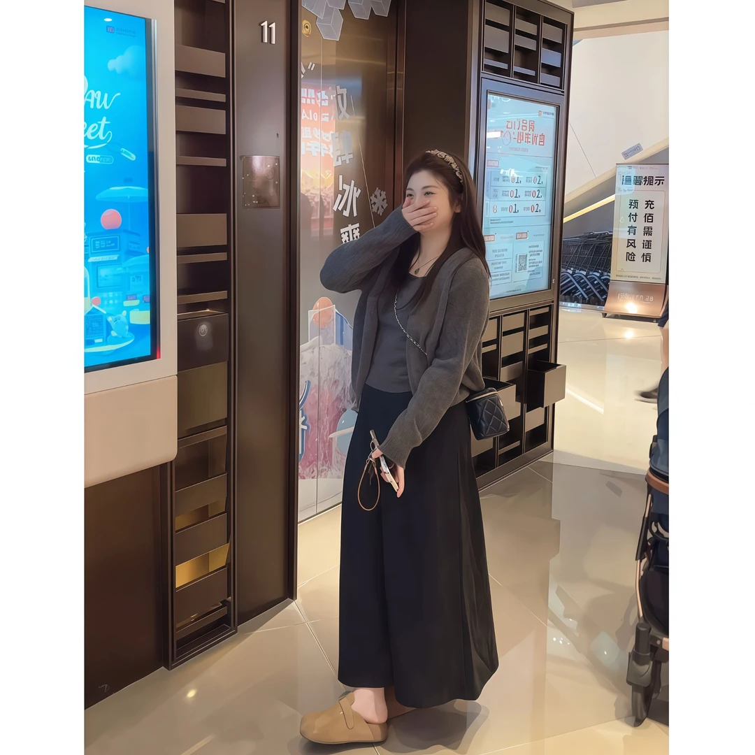 大码女装秋季新款方领吊带+长袖正肩开衫毛衣a字鱼尾半身裙三件套