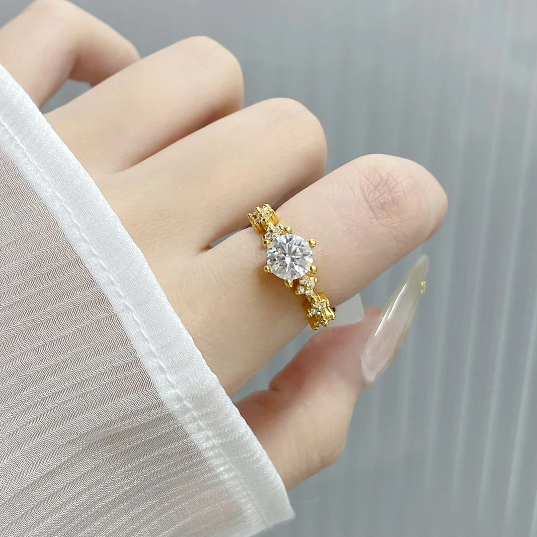 足金999 黄金首饰 5D莫桑碎钻六爪戒指 硬金工艺轻奢气质个性精美