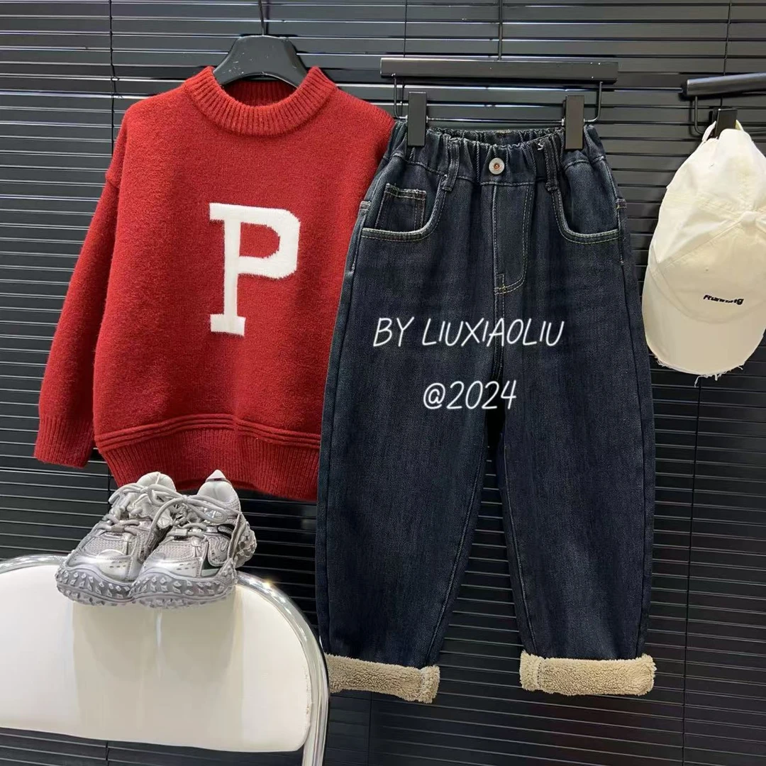 杭州六小六正版 BY LIUXIAOLIU冬季儿童加厚绒牛仔裤15300