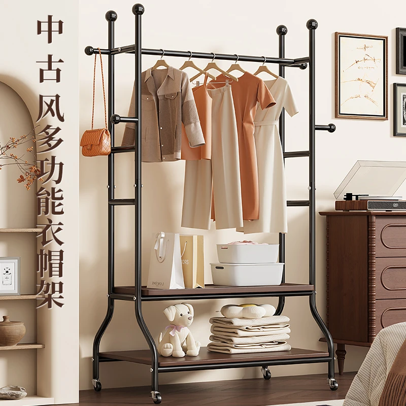 挂衣架落地卧室家用可移动衣服收纳架室内轻奢晾衣架多功能衣帽架