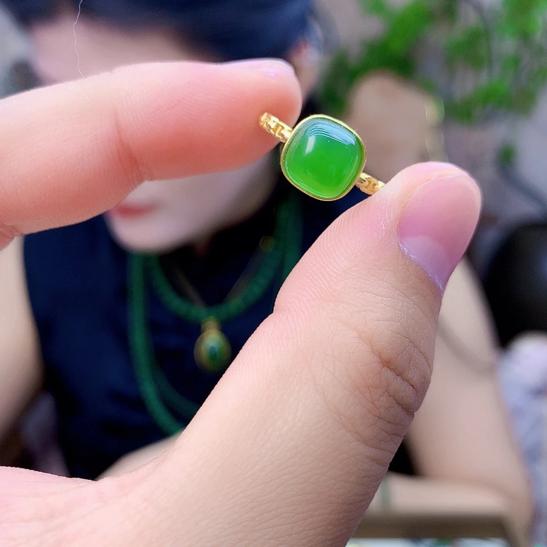 和田玉（碧玉）银S925镶嵌吊坠(不含链)戒指