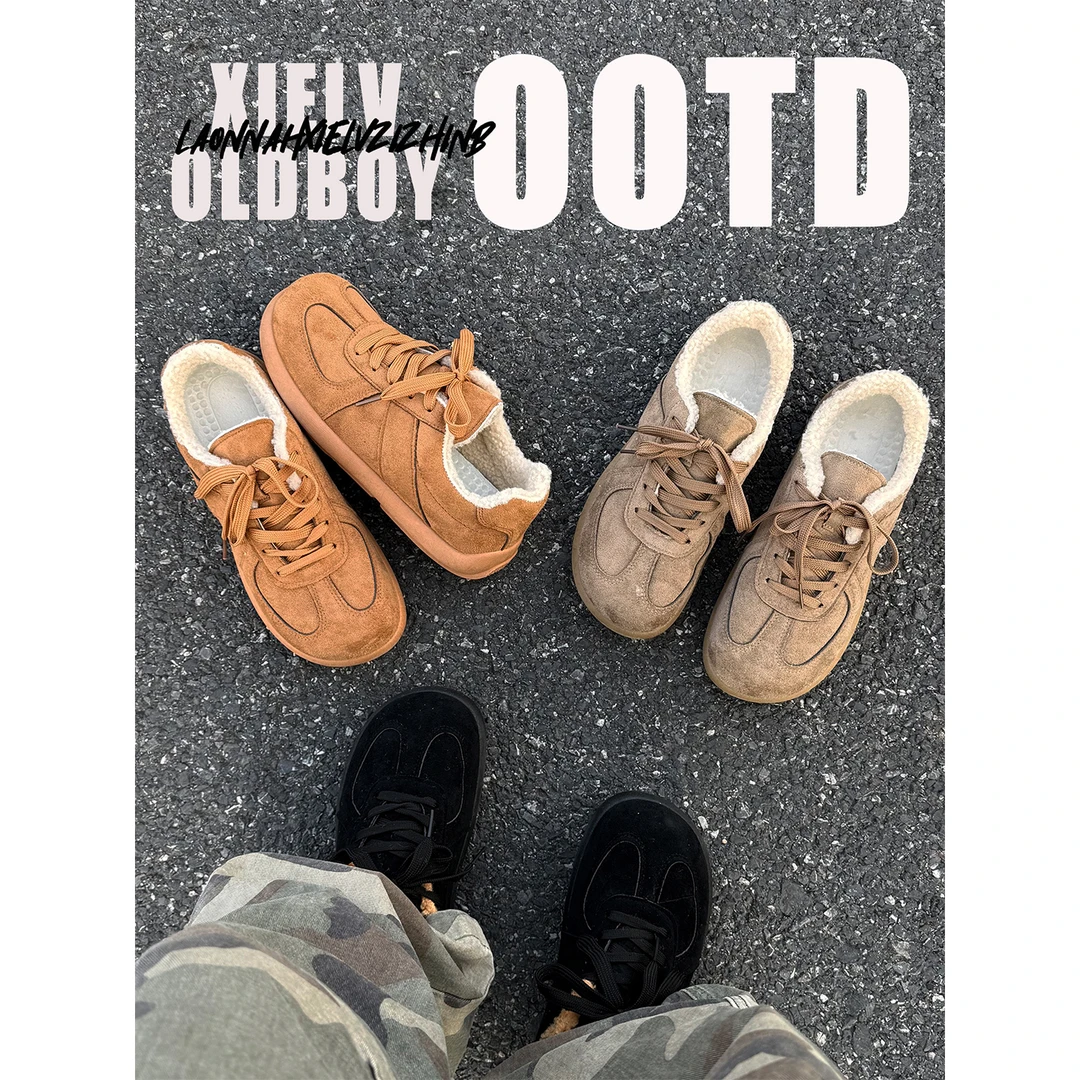 OUBOPOR冬季加绒保暖复古勃肯鞋男复古百搭厚底加厚东北雪地靴潮