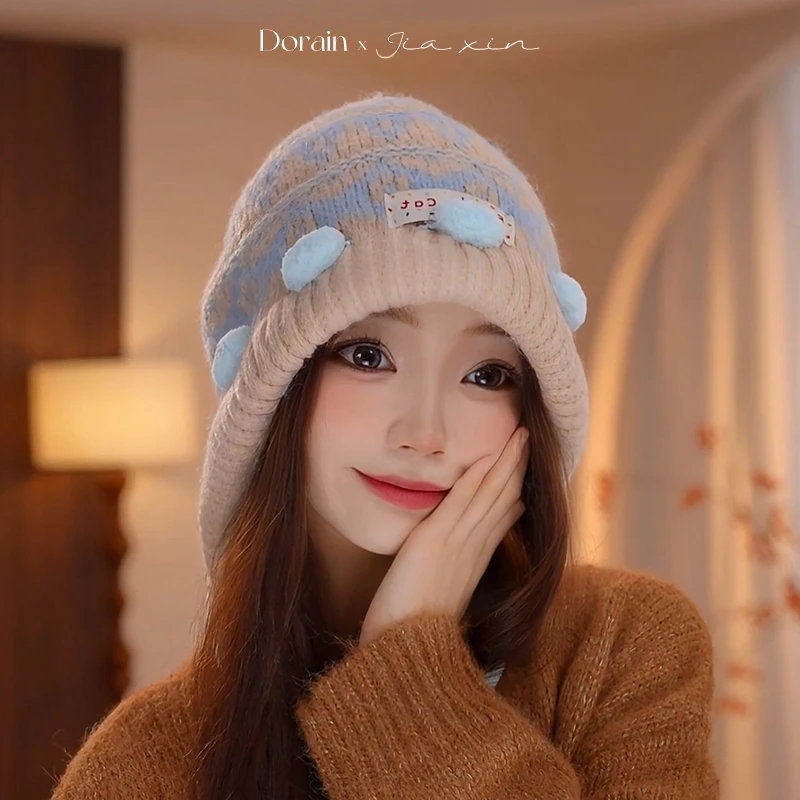 朵澜毛线针织帽女秋冬2025新款保暖大头围户外防寒护耳雷锋帽子潮
