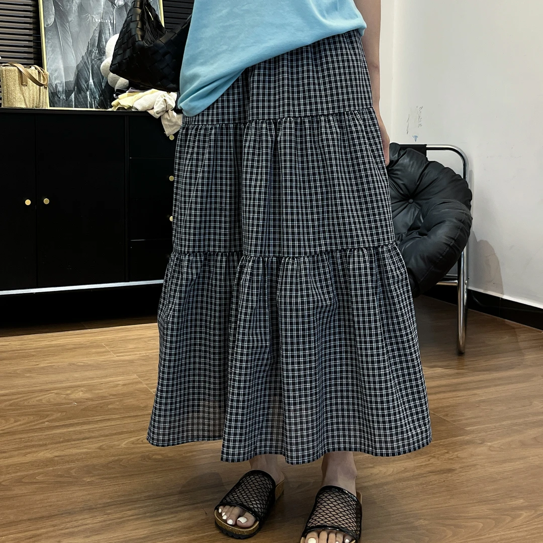 【Si&华严选】韩系慵懒复古格子a字半身裙学院风千鸟格蓬蓬裙2825