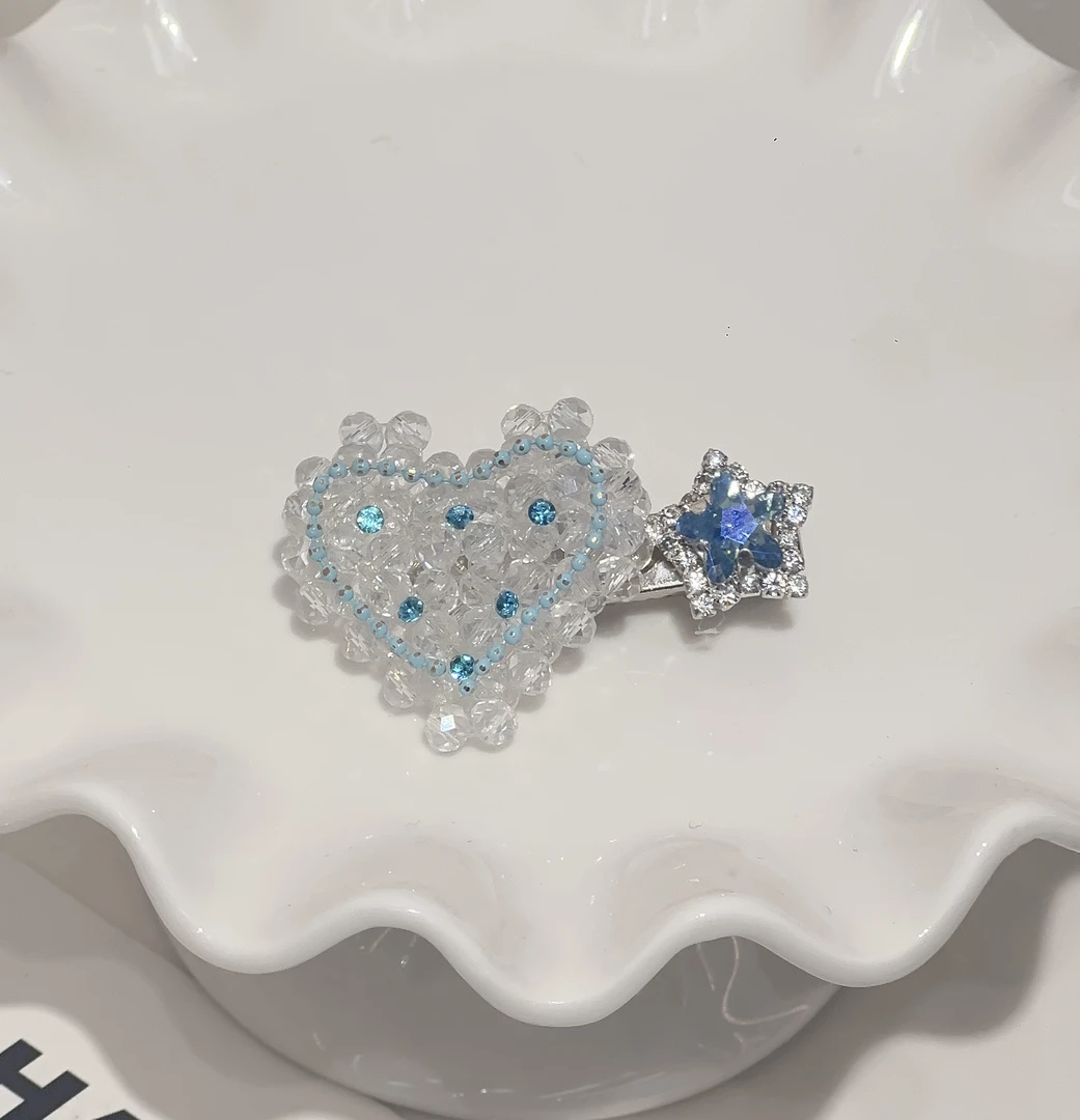 227-11蓝色编织小爱心发夹