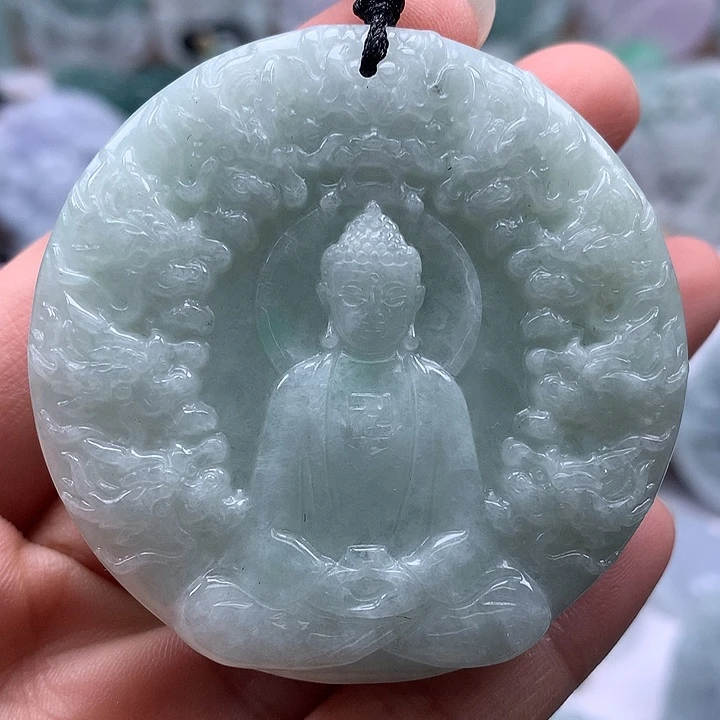 翡翠未镶嵌颈饰九龙大日如来两面工艺福利
