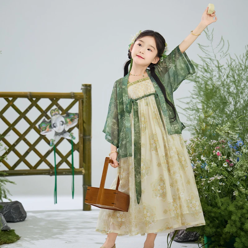 十三余童装[拂翠]夏日汉元素套装女森系印花外套吊带裙