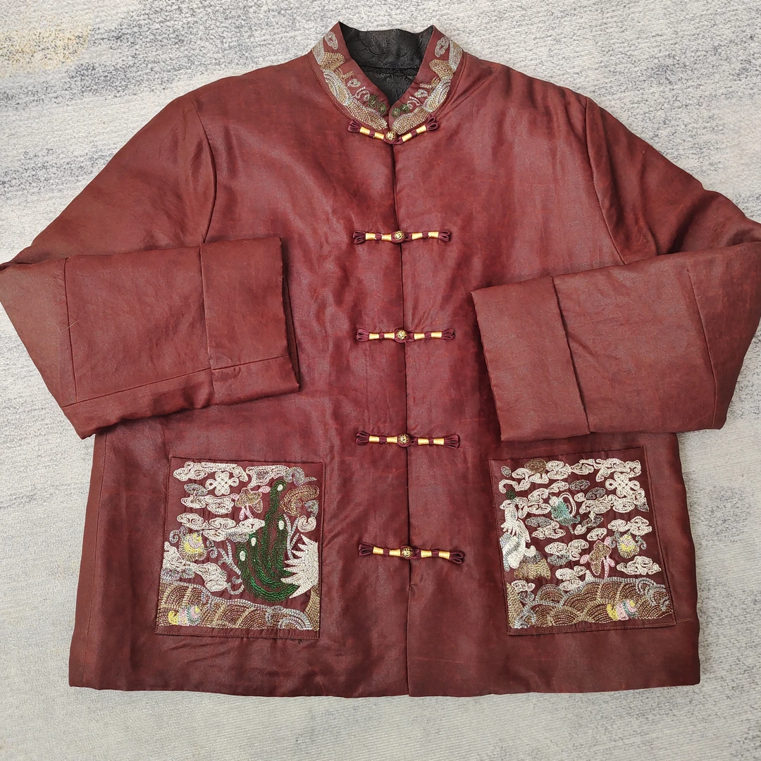 香云纱龟纹国风立领重工复古刺绣棉服