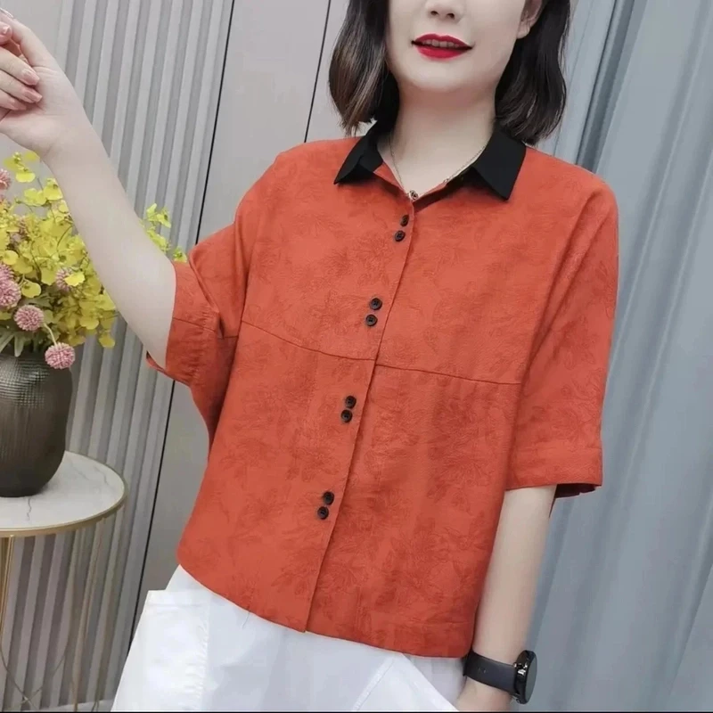 2025夏季衬衫短袖女士新款薄款大码减龄套头小衫
