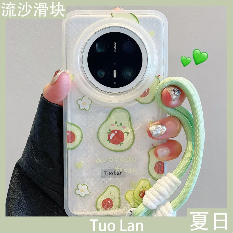 适用华为mate60pro+手机壳牛油果水蜜桃mate70流沙解压包pura70女