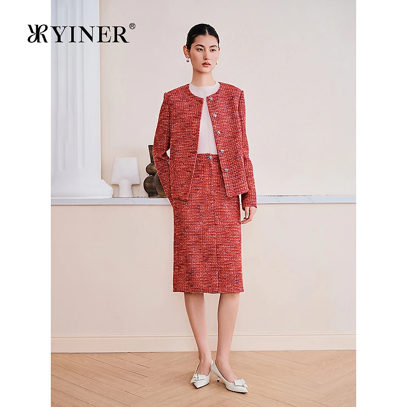 【中国红】YINER音儿专选2025春季新款法式优雅珠片花纱半身裙