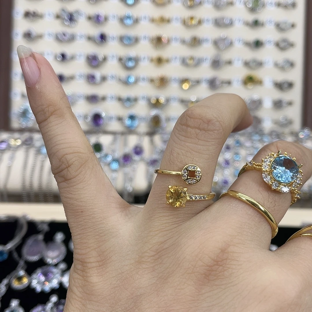 阿***茶戒指银S925镶嵌黄晶