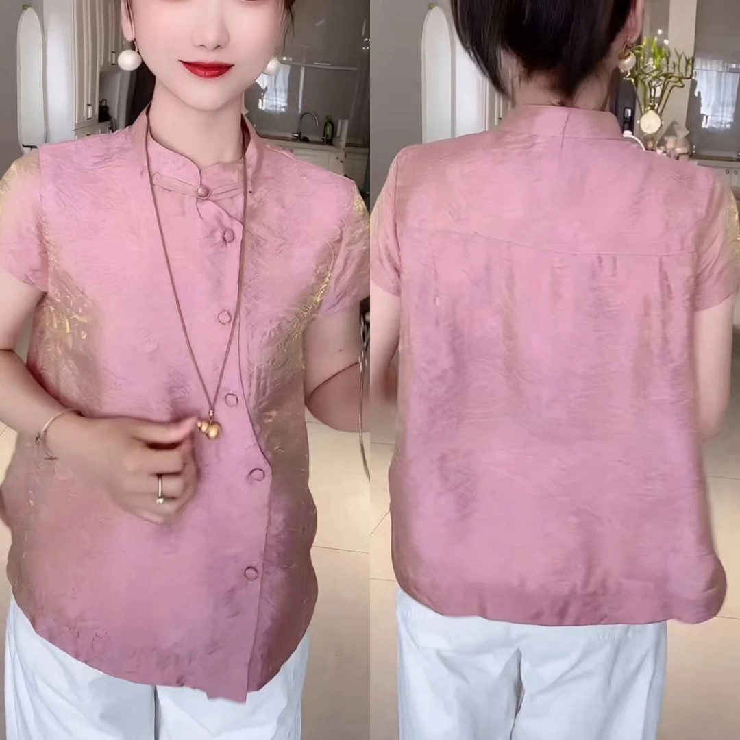 小衫中式时尚气质立领提花国风衬衫