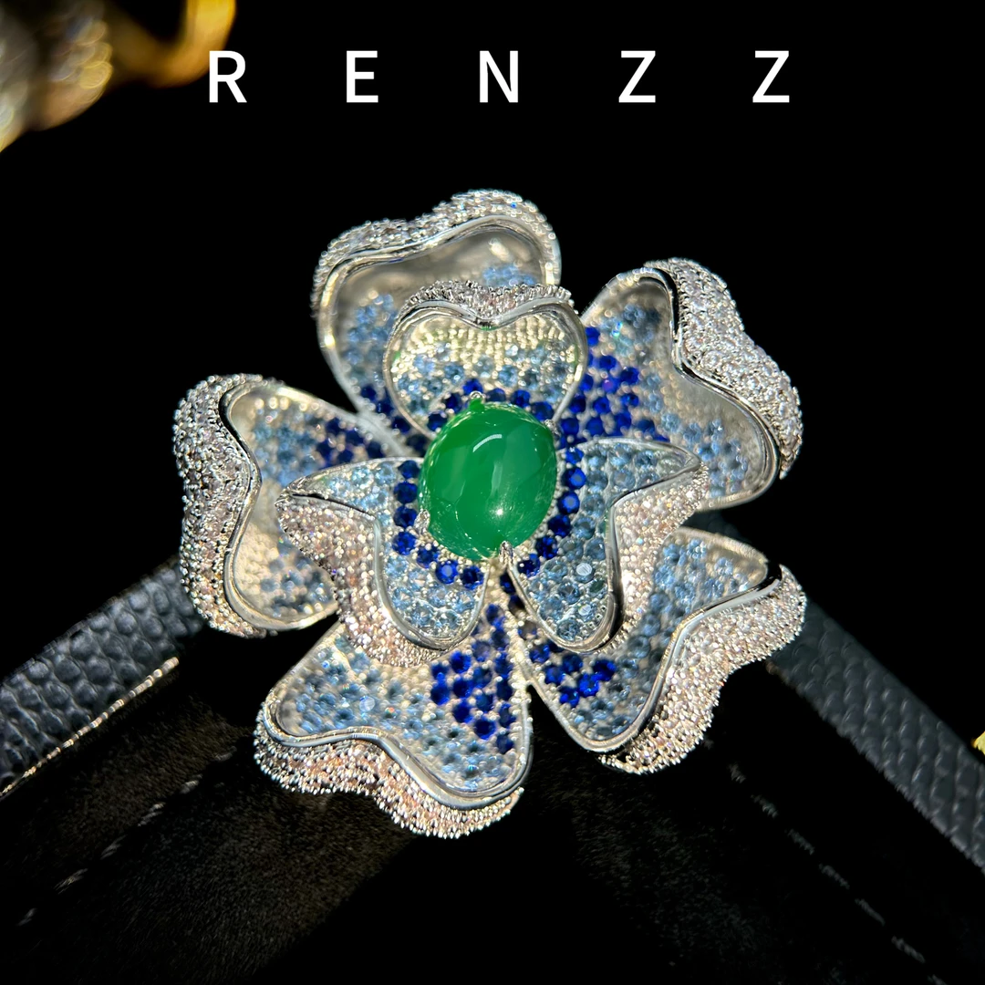 1425 镀K金 蓝色牡丹花大衣送礼胸针