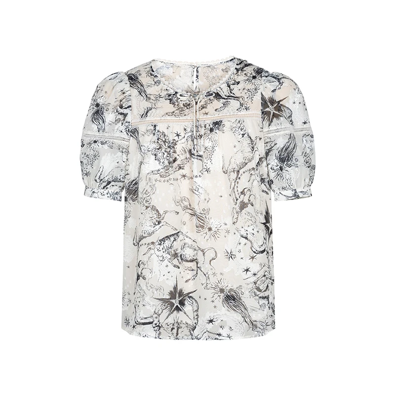 【直播专享】商场同款夏季新品国风星座印花雪纺衫N024B42045