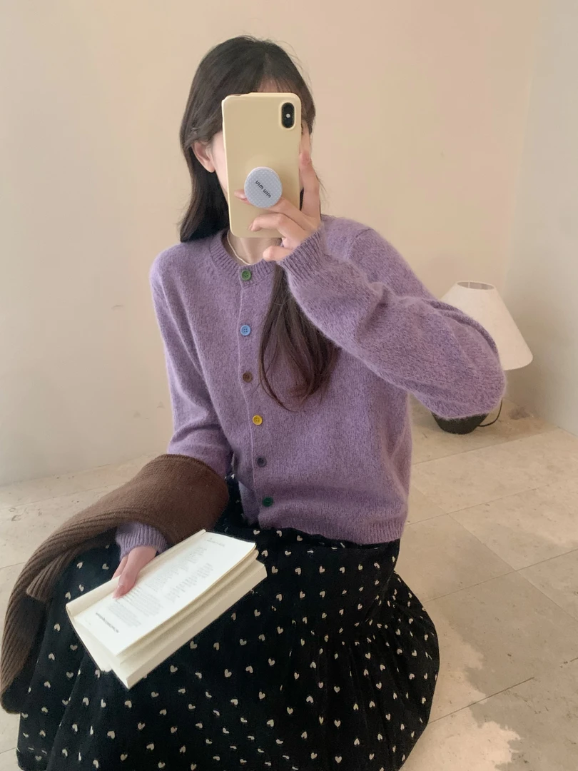 【素简.960138】秋冬彩扣开衫绵羊毛混纺红人上新针织衫（2.18福利）