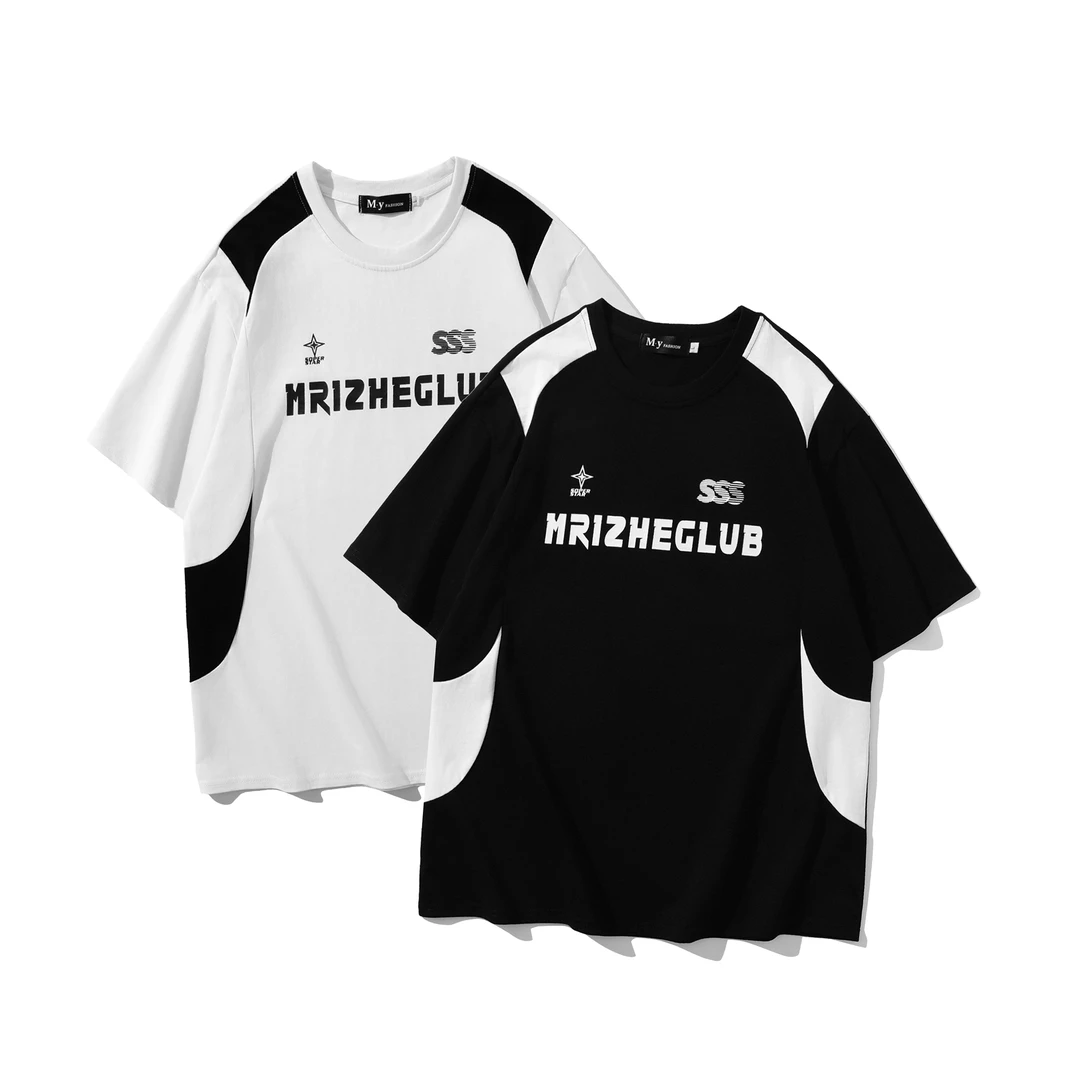 黑色解构拼接设计感短袖男夏季男生ootd穿搭半袖美式重磅正肩t恤