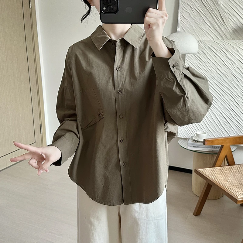 1116慵懒风日系复古纯棉衬衫女2025早春新款宽松设计感小众上衣
