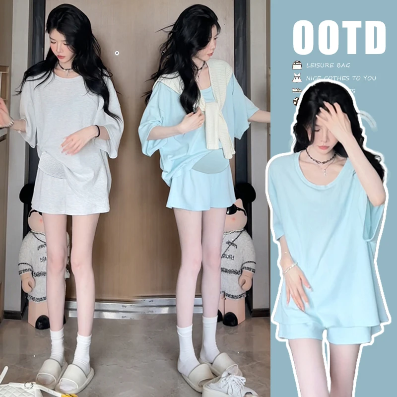 孕妇装2025春夏新款洋气减龄上衣宽松休闲百搭带披肩孕妇短裤套装