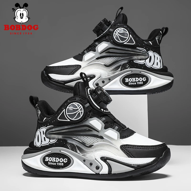 巴布豆男童鞋儿童篮球鞋2025秋季新款中大童青少年时尚皮面运动鞋