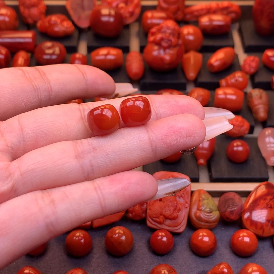 南红玛瑙未镶嵌川料原矿老型对珠11mm