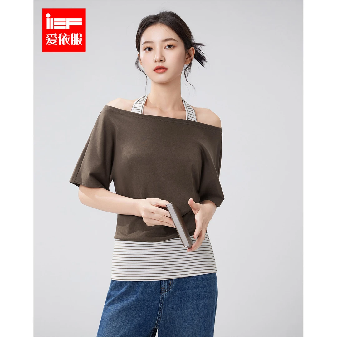 IEF/爱依服2025夏季新款韩版时尚休闲通勤风假两件设计百搭蝙蝠衫