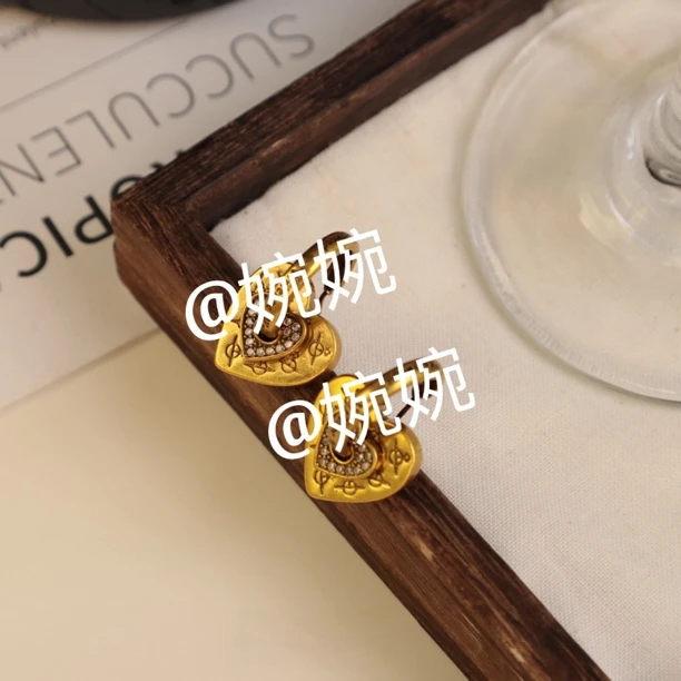 铜合金锆石耳饰 1077韩版定制复古快乐星球爱心耳钉